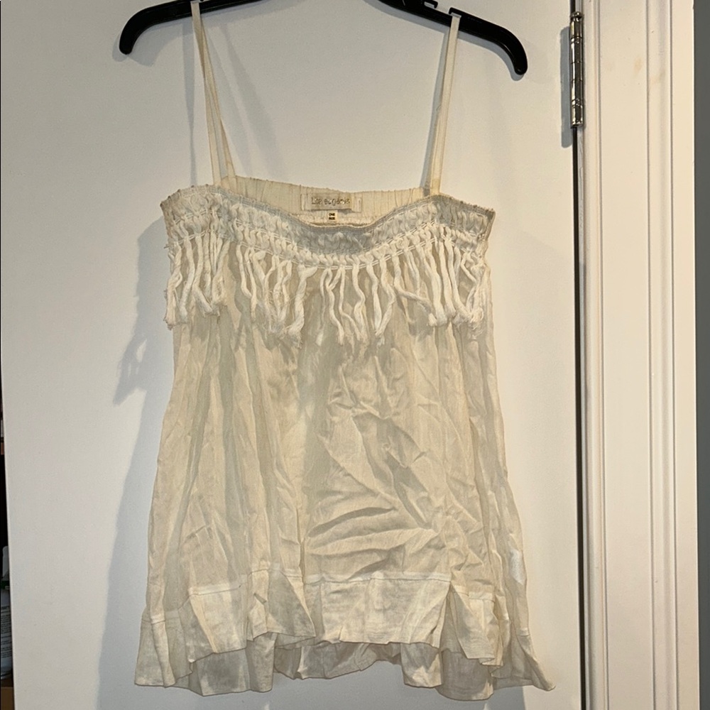 Free People Cream Ruffled Camisole with Spaghetti Straps